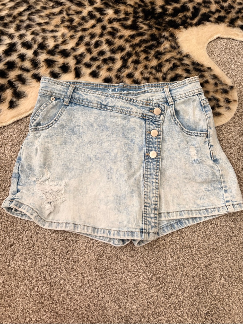 No Boundaries Light Blue Acid Wash Denim Skort with Button Front